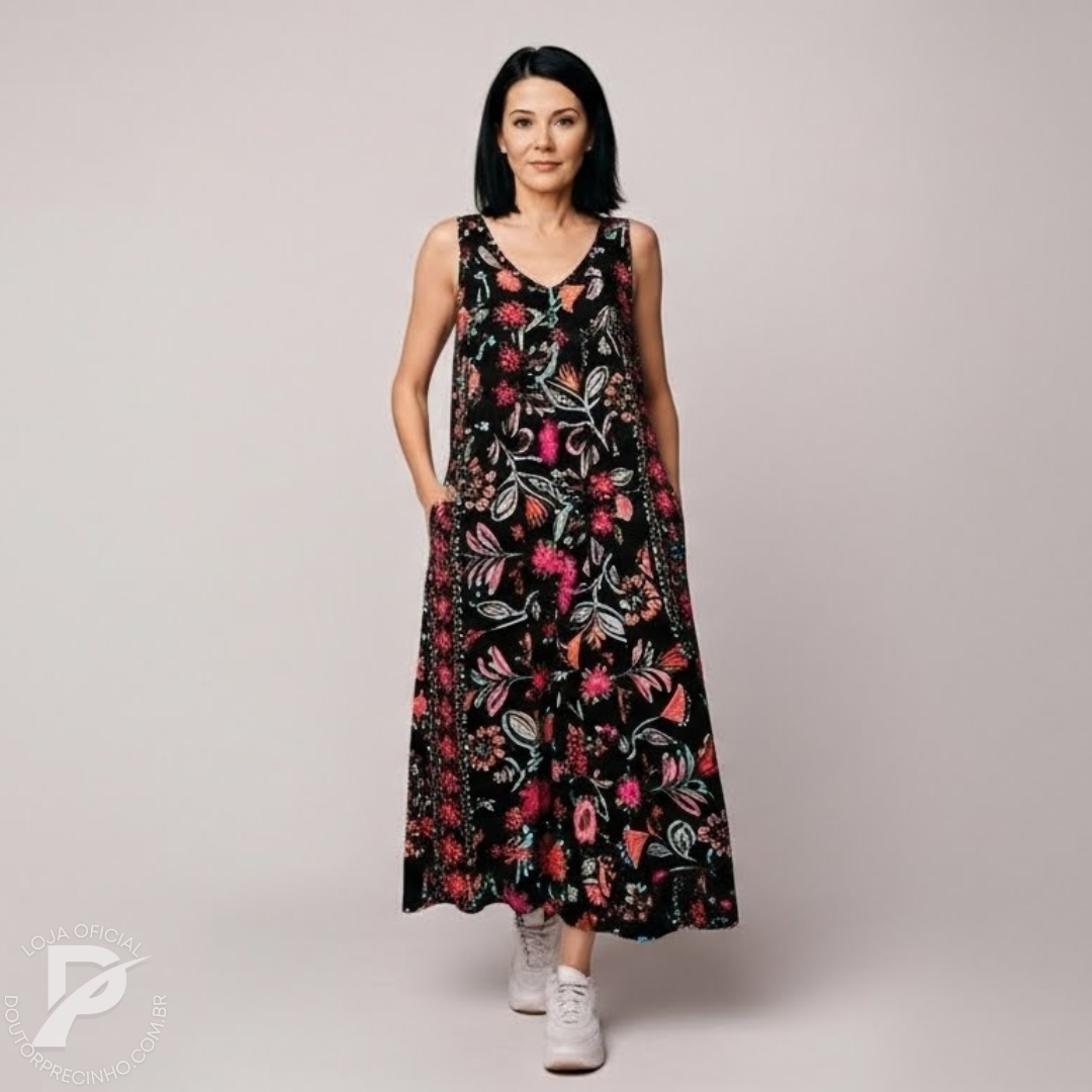 Macacão Feminino Lia - Estampa Floral com Modelagem Ampla e Botões Frontais