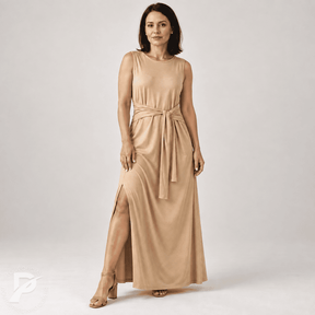 Vestido Longo Feminino Elegante Com Cinto e Fenda - Beatrice