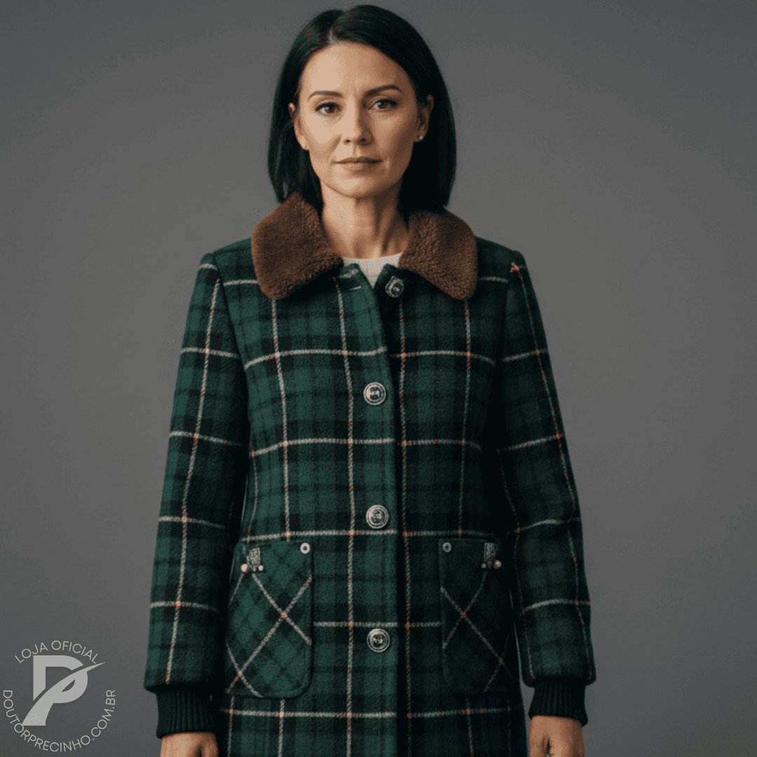 Sobretudo Feminino Xadrez Longo com Forro - Belle | Inverno 2026