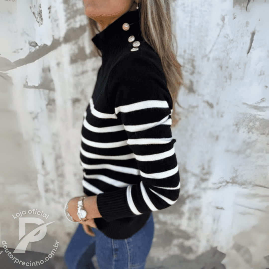 Suéter Aveline – Listrado com Gola Alta