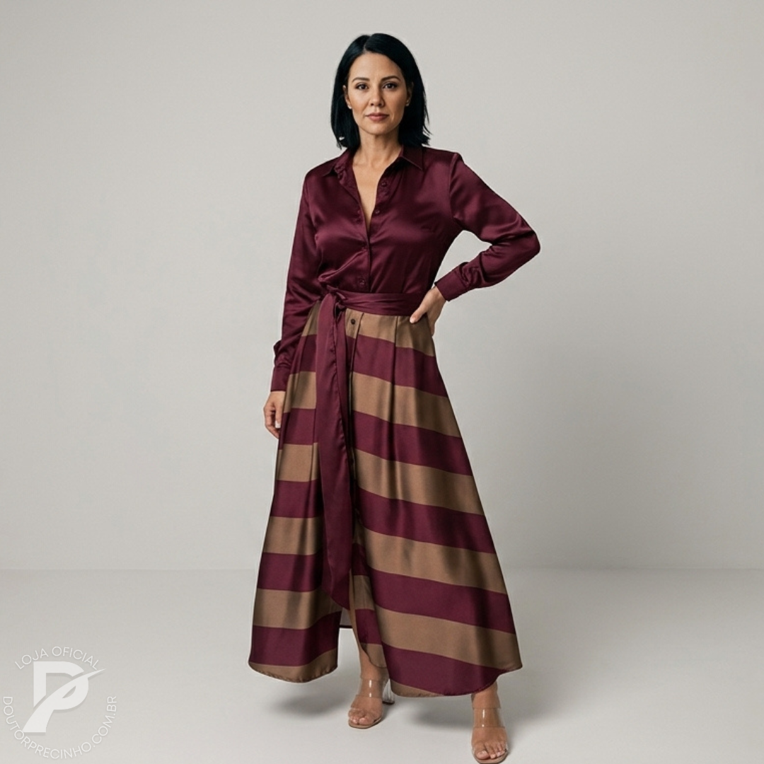 Vestido Listrado de Cetim – Francesca