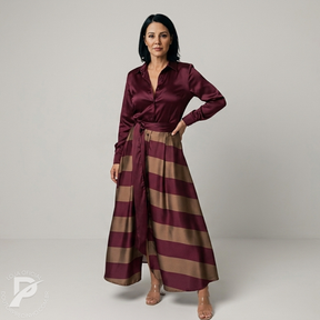 Vestido Listrado de Cetim – Francesca