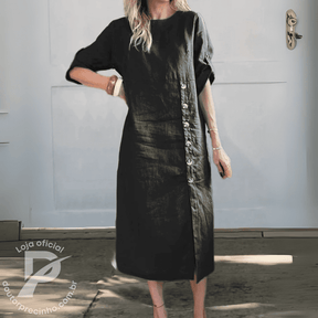 Vestido Midi Nerina - Botões Laterais Elegante e Versátil
