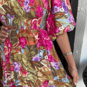 Vestido Amani - Longo Floral com Mangas Bufantes