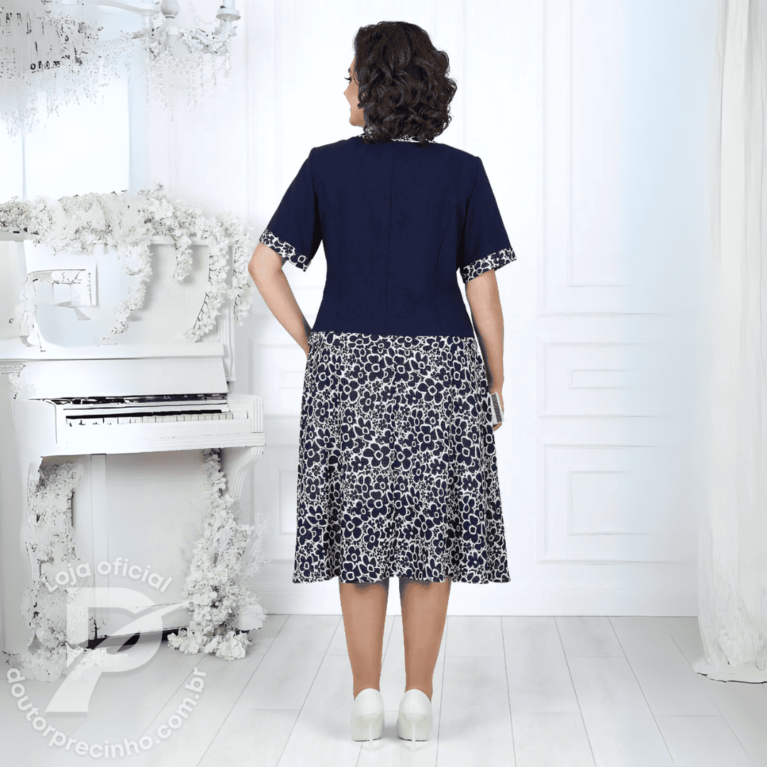 Vestido Cremona - Elegante com Sobreposição e Estampa Floral