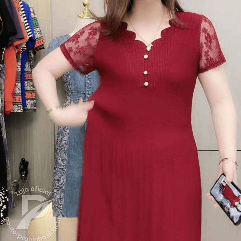 Vestido Lia - Mangas com renda e caimento impecável