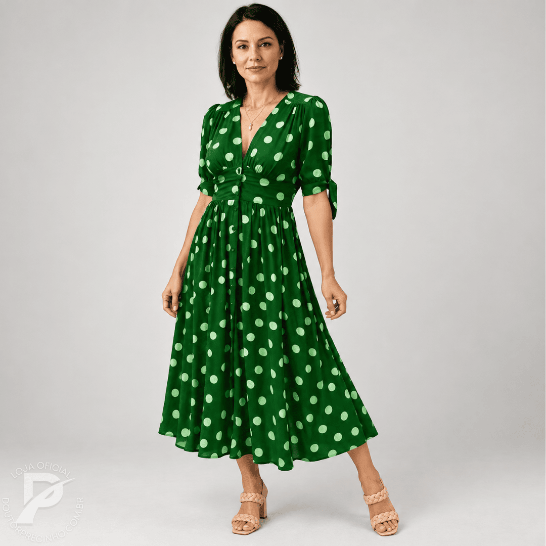 Vestido Midi Elegante com Estampa de Poás - Santorinni