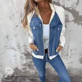 Jaqueta Lunara - Jeans com Mangas de Malha e Zíper Frontal