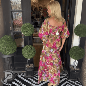 Vestido Amani - Longo Floral com Mangas Bufantes