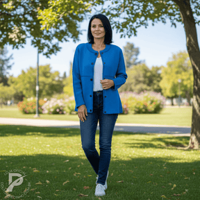 Casaco Feminino Branco com Bordado Contrastante e Botões – Modelo Ariella