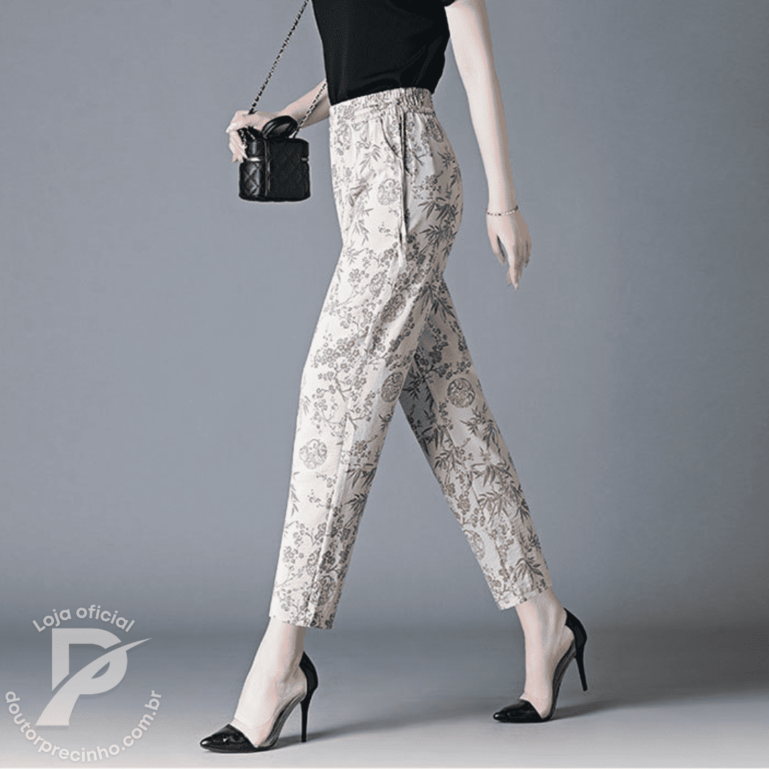 [2 peças] Calça Feminina Fidalma - Cós Elástico e Estampa Sofisticada