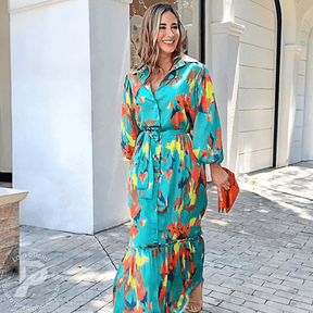 Vestido Longo Armelia - Mangas Amplas e Faixa Ajustável