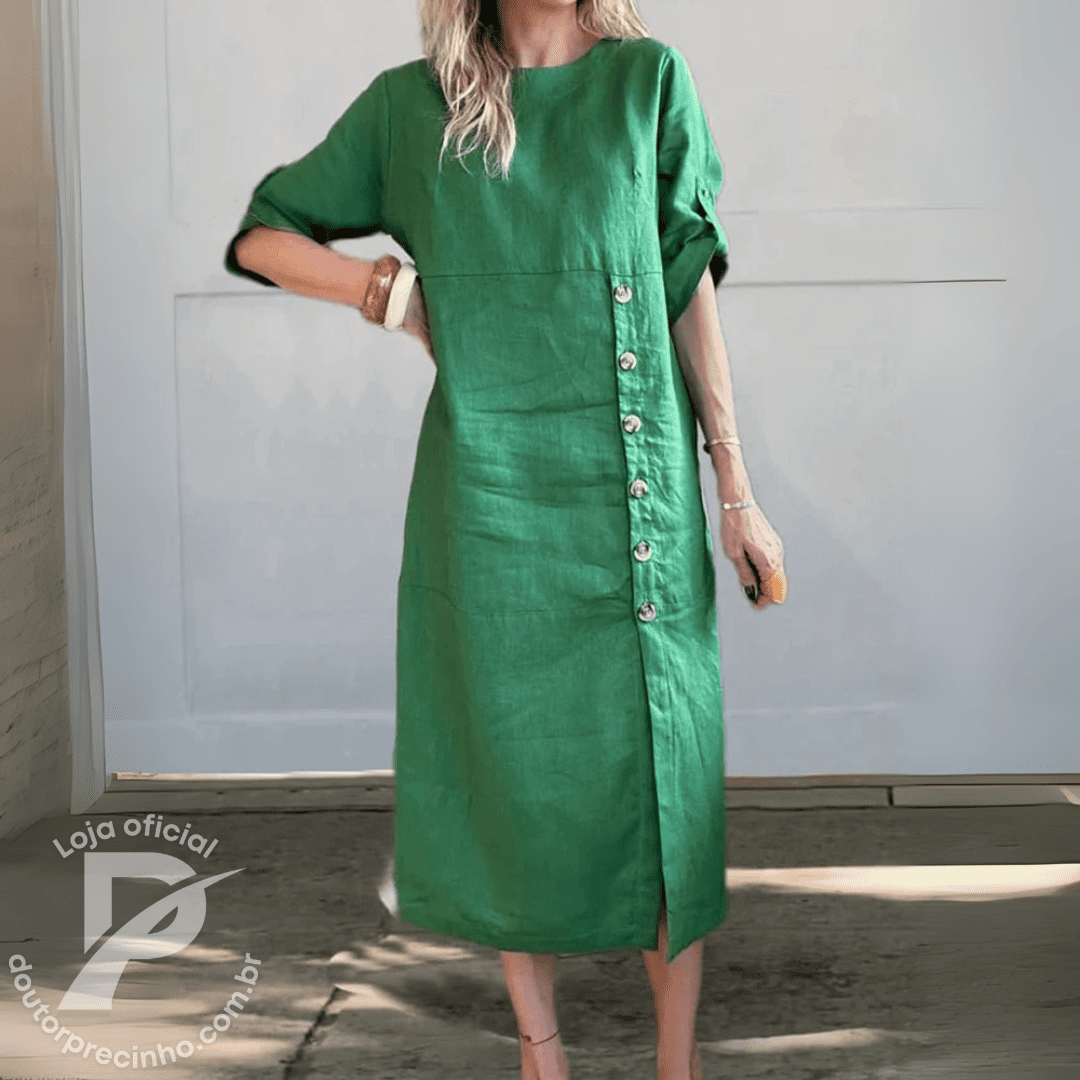 Vestido Midi Nerina - Botões Laterais Elegante e Versátil