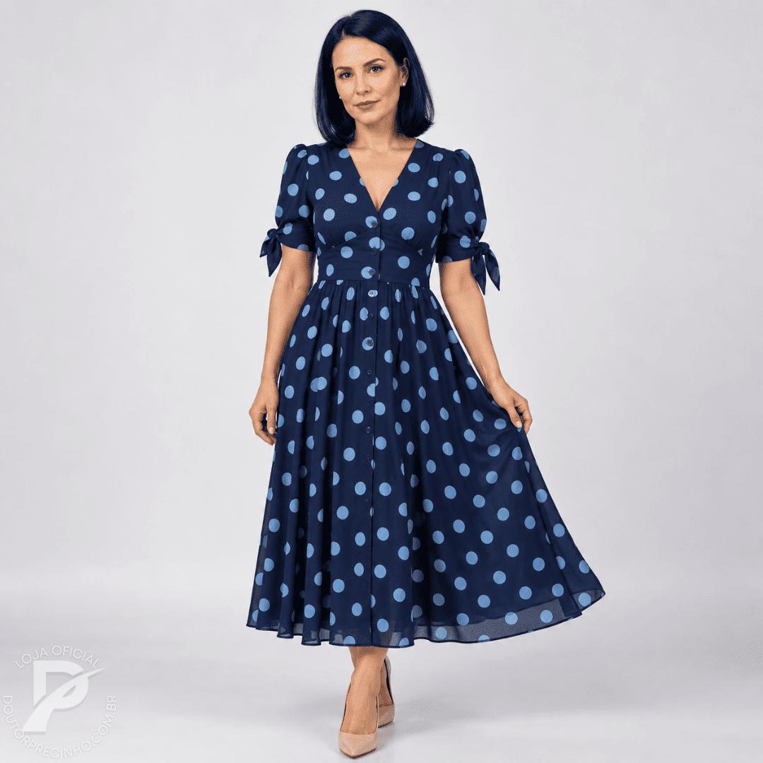 Vestido Midi Elegante com Estampa de Poás - Santorinni