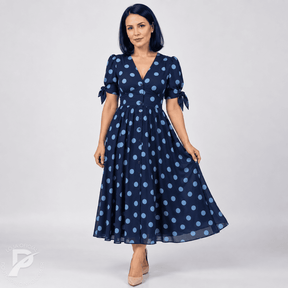 Vestido Midi Elegante com Estampa de Poás - Santorinni