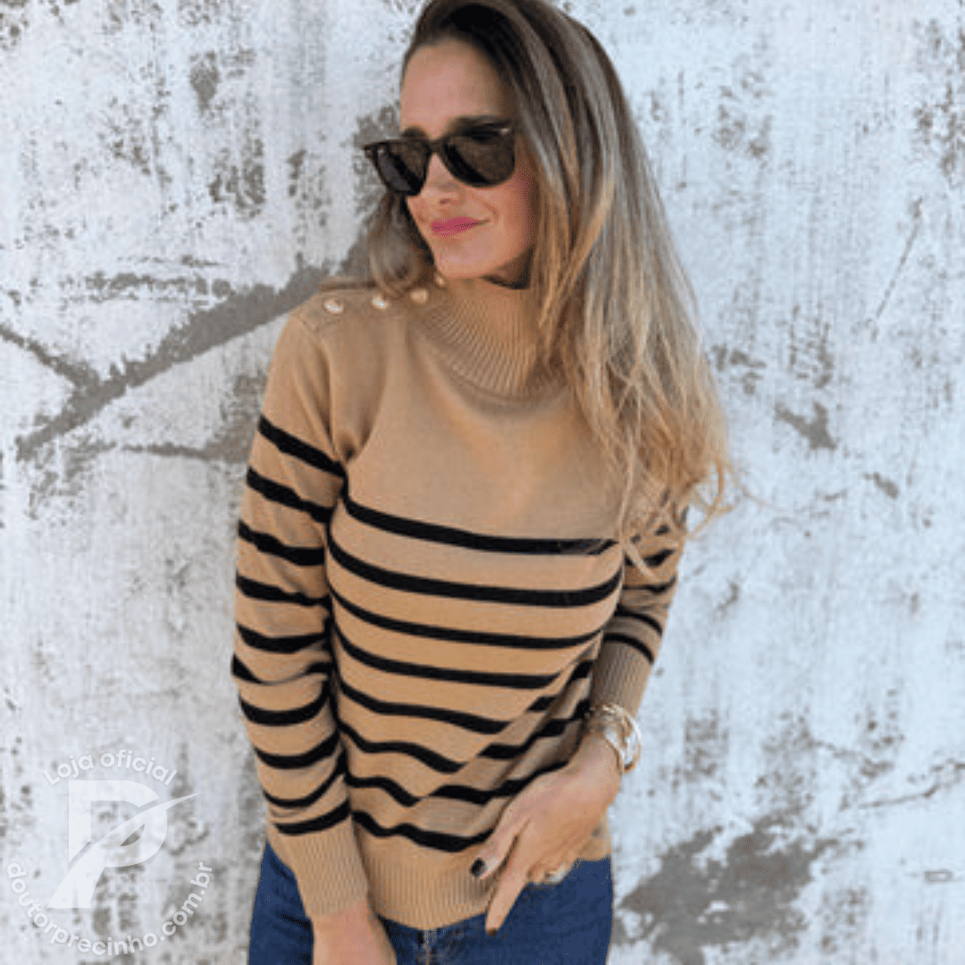 Suéter Aveline – Listrado com Gola Alta