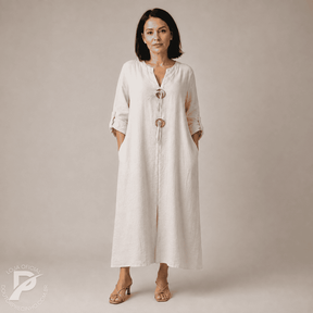 Vestido Feminino Aurora - Modelo Longo com Botões Decorativos e Mangas 3/4
