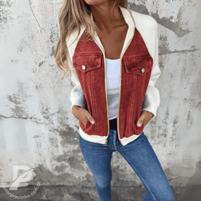 Jaqueta Lunara - Jeans com Mangas de Malha e Zíper Frontal