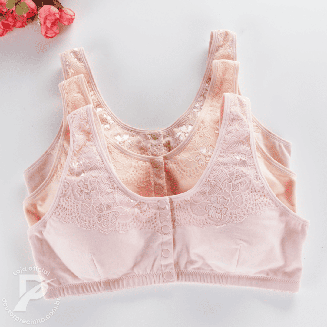 [Kit 2 peças] Sutiã Nalina - Botões Frontais e Renda Delicada