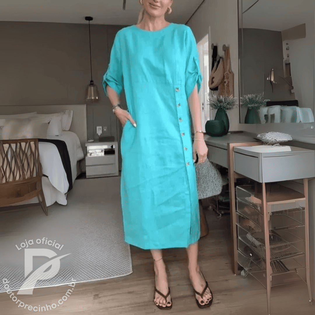 Vestido Midi Nerina - Botões Laterais Elegante e Versátil