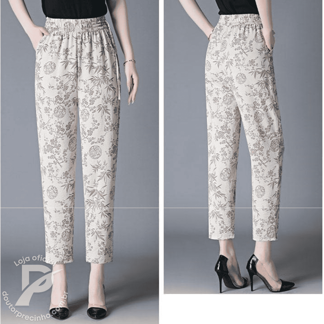 [2 peças] Calça Feminina Fidalma - Cós Elástico e Estampa Sofisticada