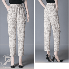 [2 peças] Calça Feminina Fidalma - Cós Elástico e Estampa Sofisticada