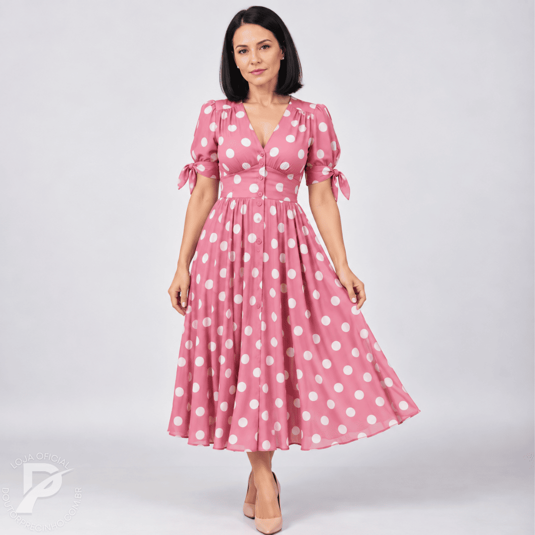 Vestido Midi Elegante com Estampa de Poás - Santorinni
