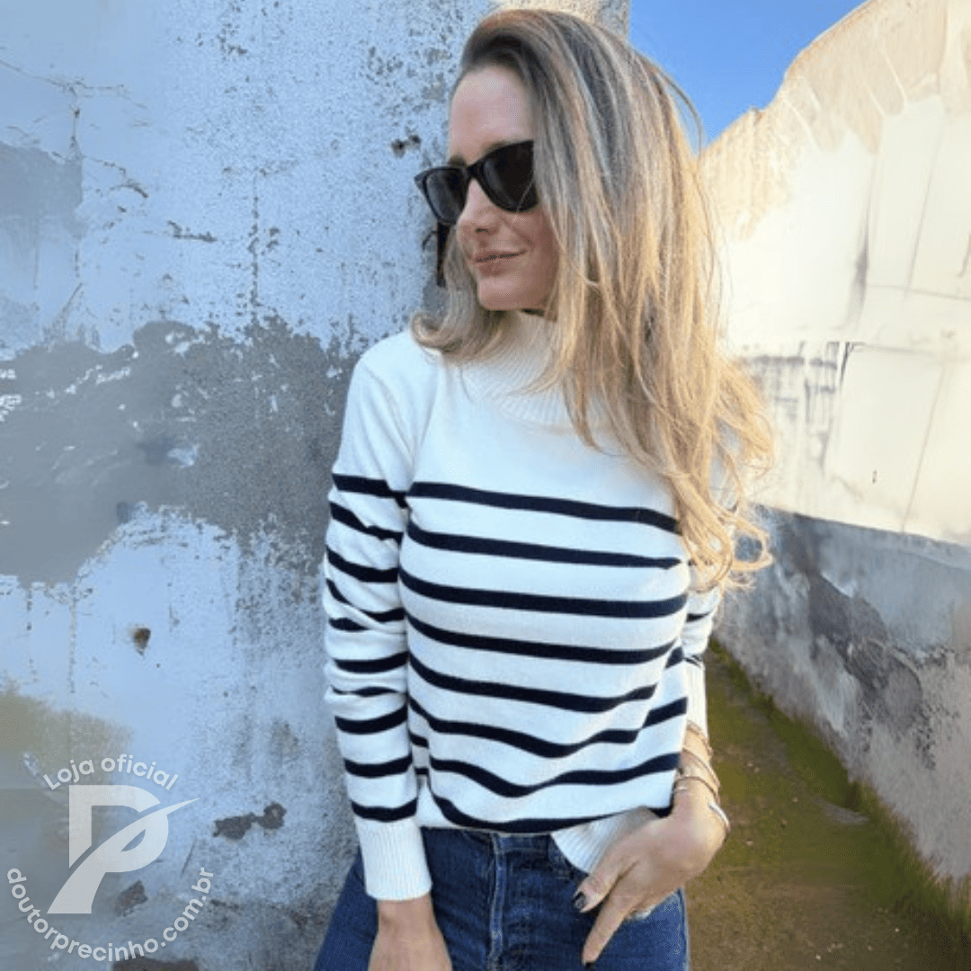 Suéter Aveline – Listrado com Gola Alta