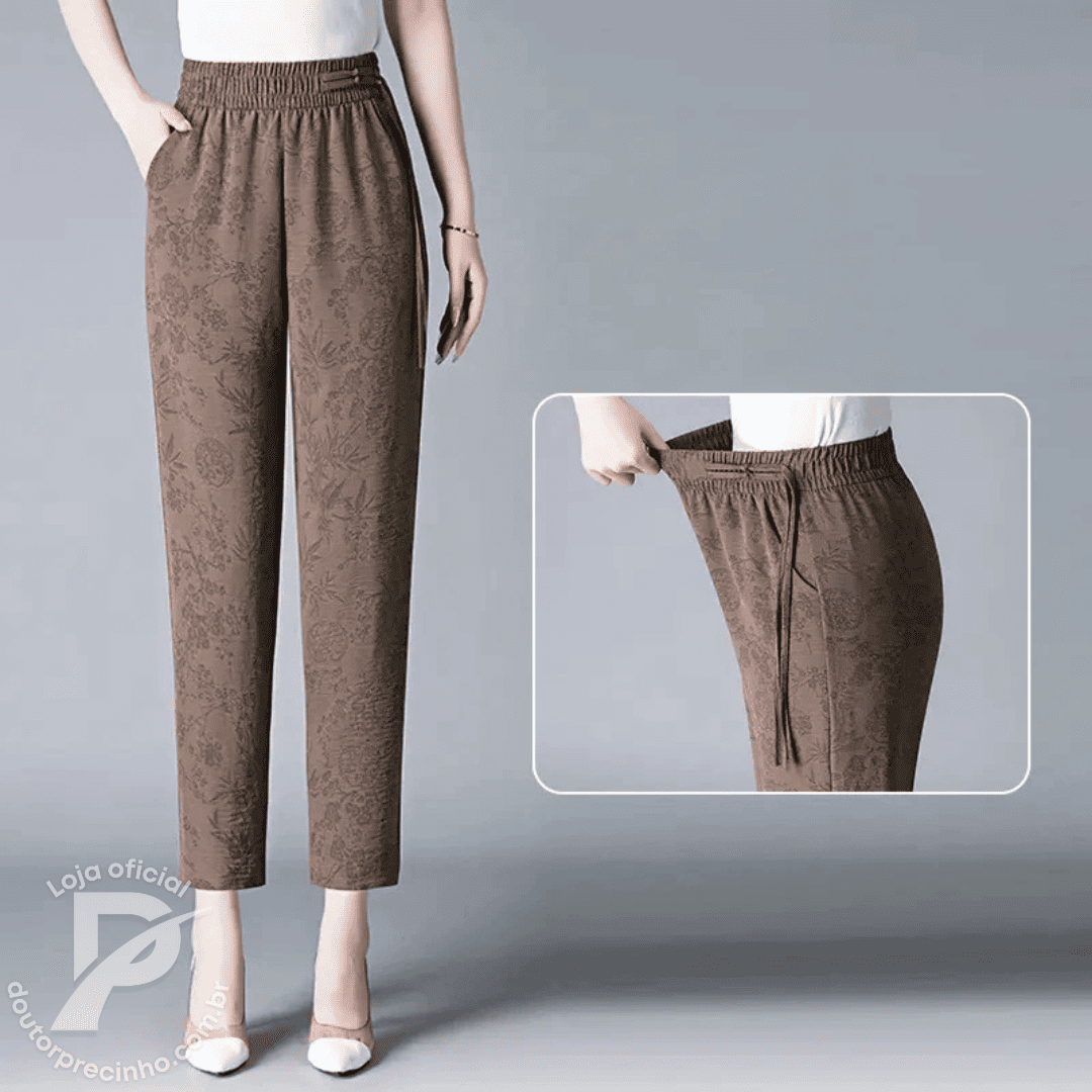 [2 peças] Calça Feminina Fidalma - Cós Elástico e Estampa Sofisticada