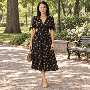 Vestido Midi Elegante com Estampa de Poás - Santorinni
