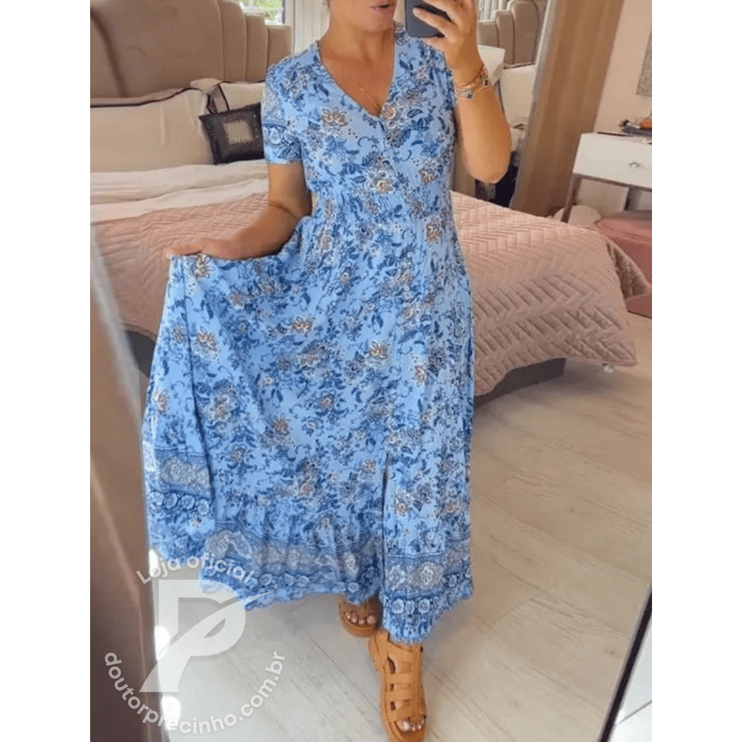 Vestido Feminino Estampa Boho Azul - Elegância e Conforto