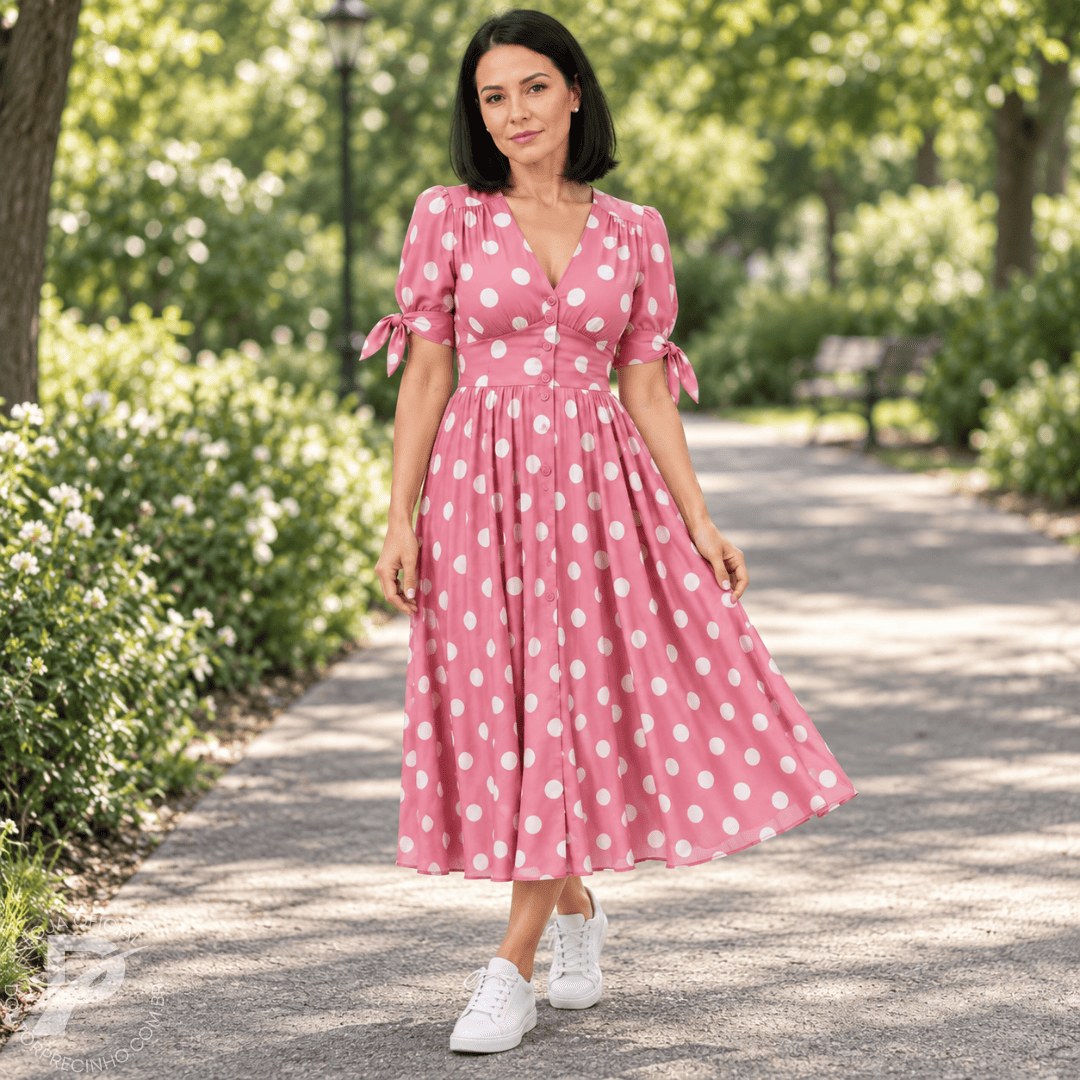 Vestido Midi Elegante com Estampa de Poás - Santorinni
