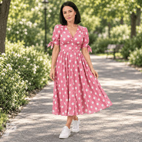 Vestido Midi Elegante com Estampa de Poás - Santorinni