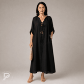 Vestido Feminino Aurora - Modelo Longo com Botões Decorativos e Mangas 3/4