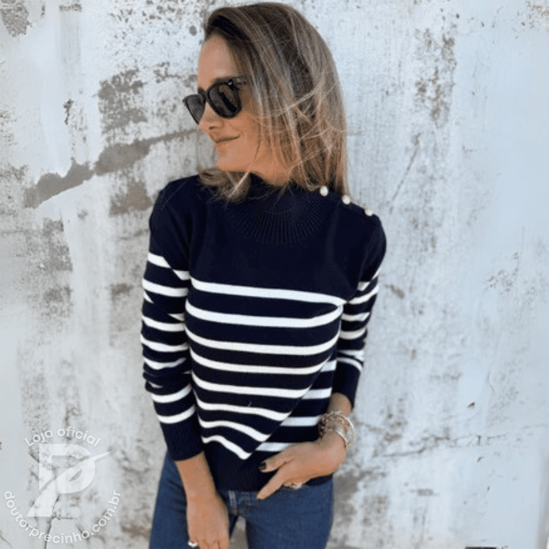 Suéter Aveline – Listrado com Gola Alta
