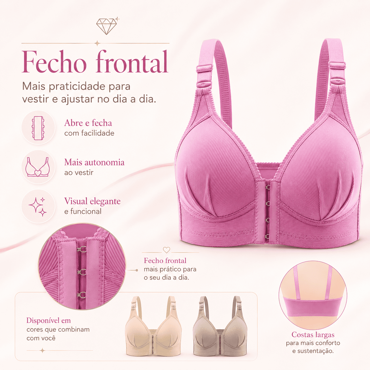 Sutiã Safira - Fecho frontal e alças reguláveis