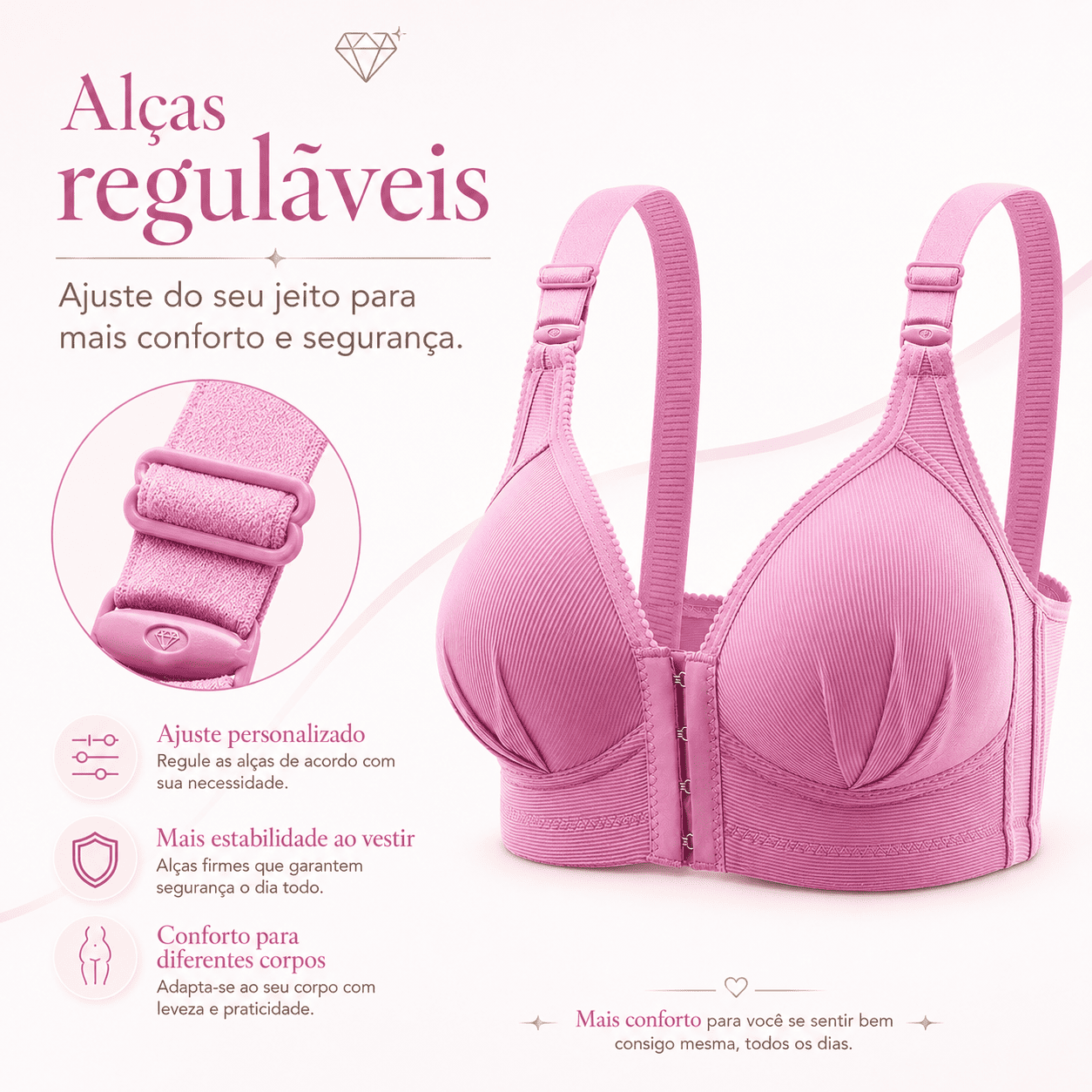 Sutiã Safira - Fecho frontal e alças reguláveis