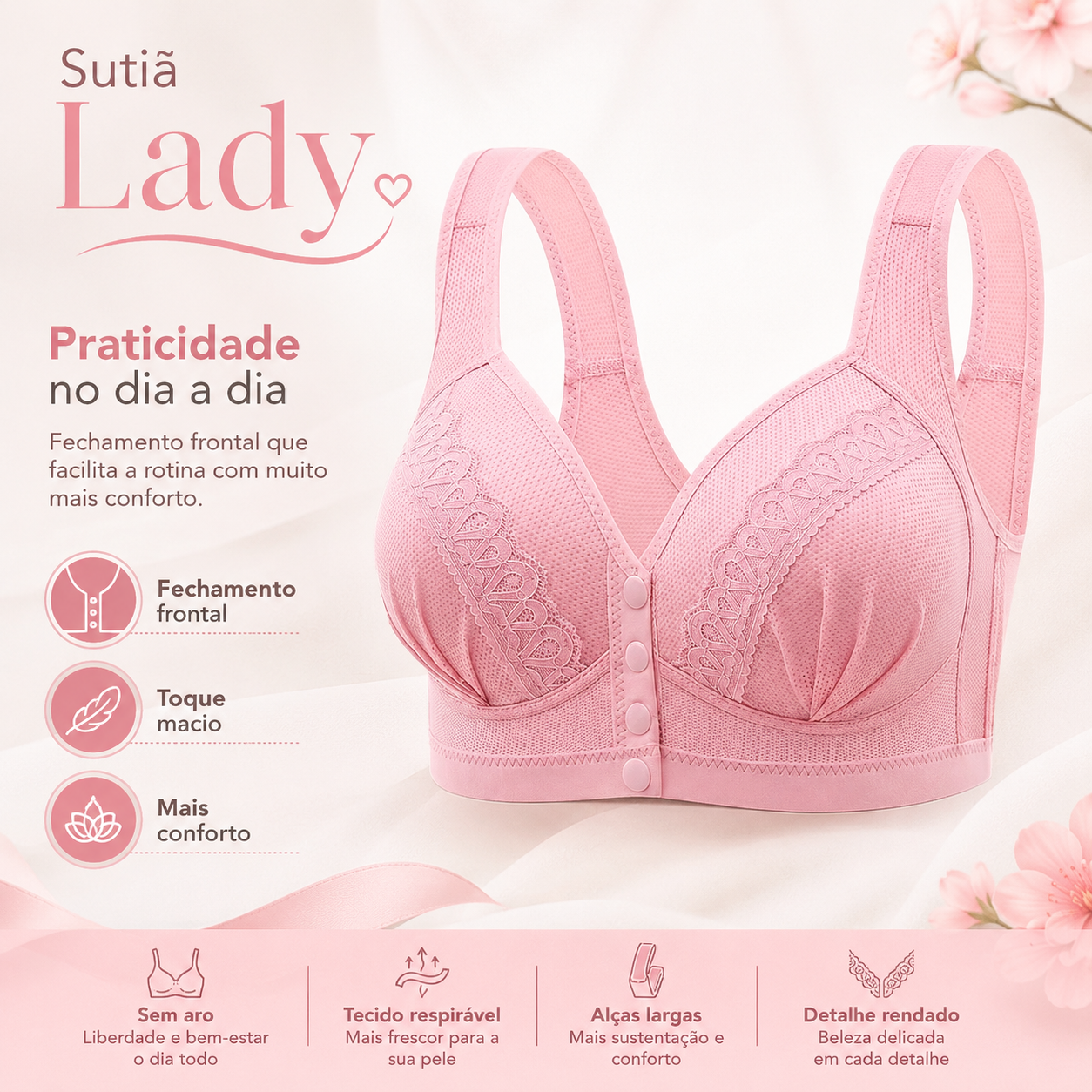 [Kit 2 peças] Sutiã Lady - Confortável com botões Frontais