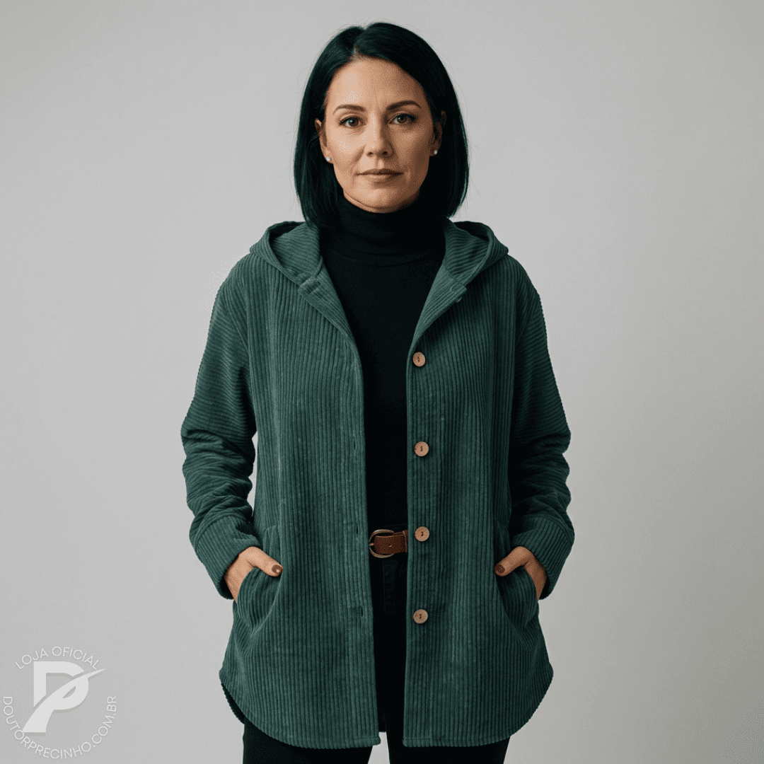 Casaco Brigite - Modelagem Oversized em Veludo Cotelê com Capuz