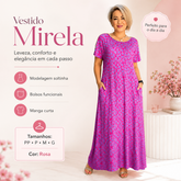 Vestido Mirela rosa longo com modelagem soltinha e bolsos