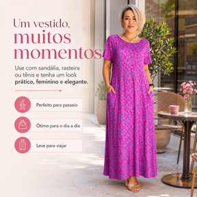 Vestido Mirela rosa para passeios, dia a dia e viagens