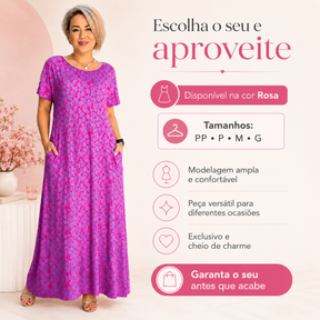 Vestido Mirela rosa disponível nos tamanhos PP, P, M e G