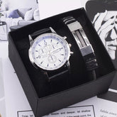 Relógio casual masculino + Pulseira em couro e aço