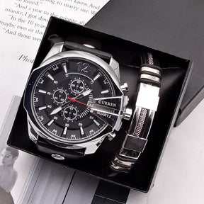 Relógio luxuoso masculino + Pulseira em couro