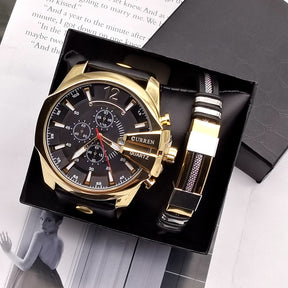 Relógio luxuoso masculino + Pulseira em couro